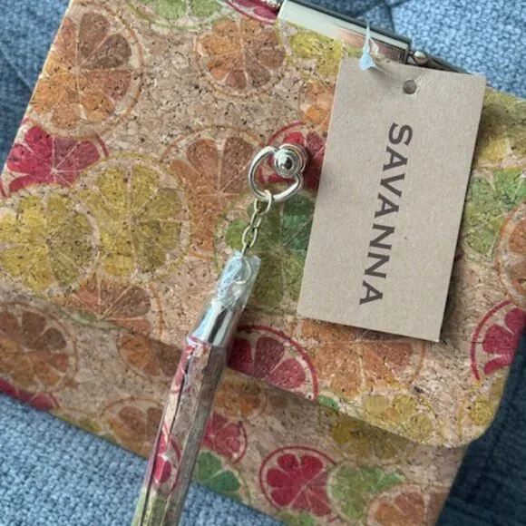 Savanna Fruit Cork Boho / Bohemian Spring Cork Bag / Purse Tan/ Orange and Green - Picture 5 of 6